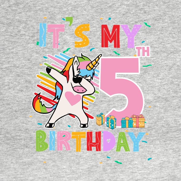 It's My 5th Birthday Girl Cute Unicorn B-day Giif For Girls Kids toddlers by Los San Der